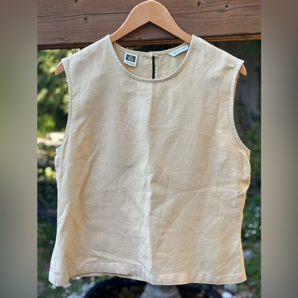 Beige Sleeveless Women's Top, Basket weave, Linen tank top, tilley endurables